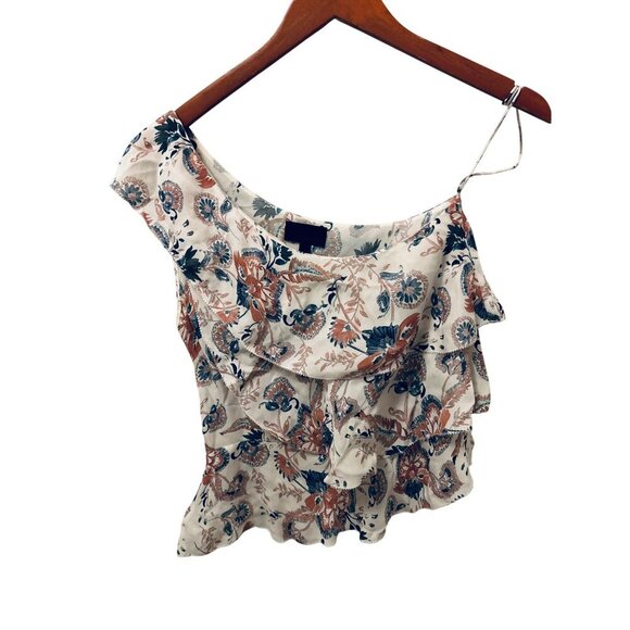 INTERMIX Floral Print One-Shoulder Ruffled Blouse Lightweight Size Small - Picture 3 of 8